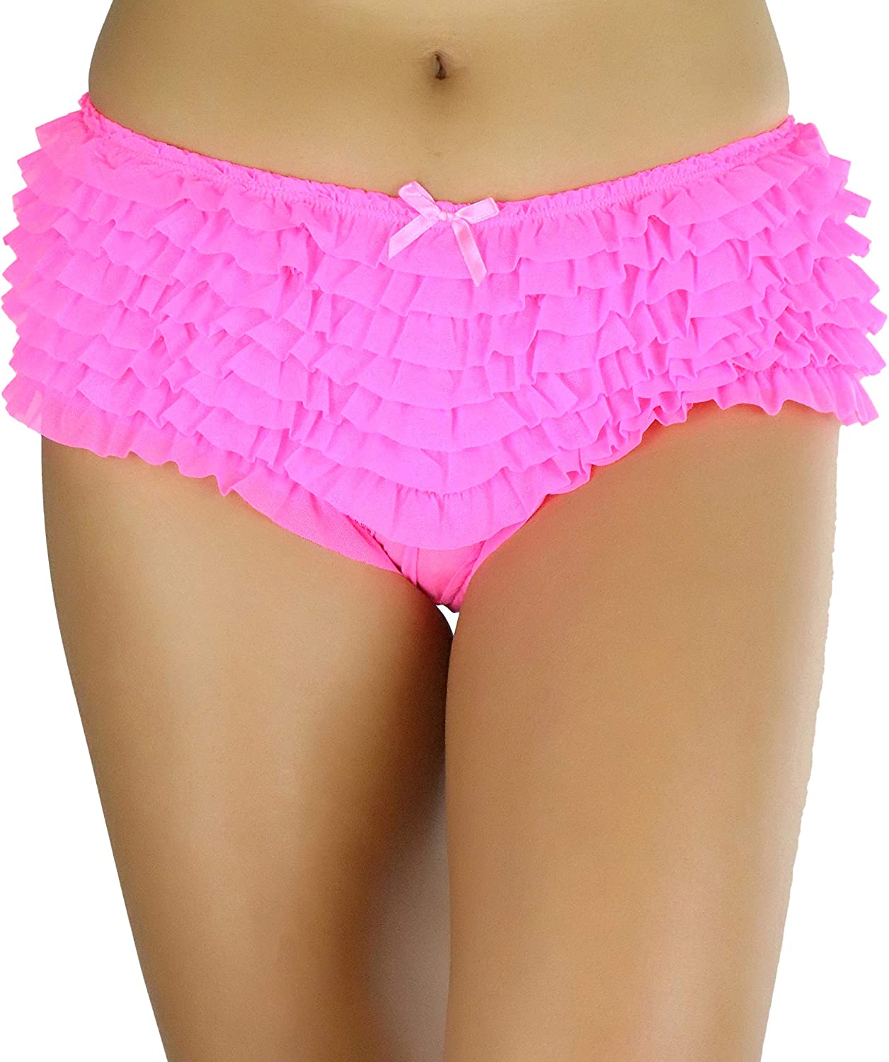 Price:$17.95 ToBeInStyle Women’s Chiffon Ruffle Lace Trim Polyester Blend Booty Shorts Neon Pink at Amazon Women’s Clothing store