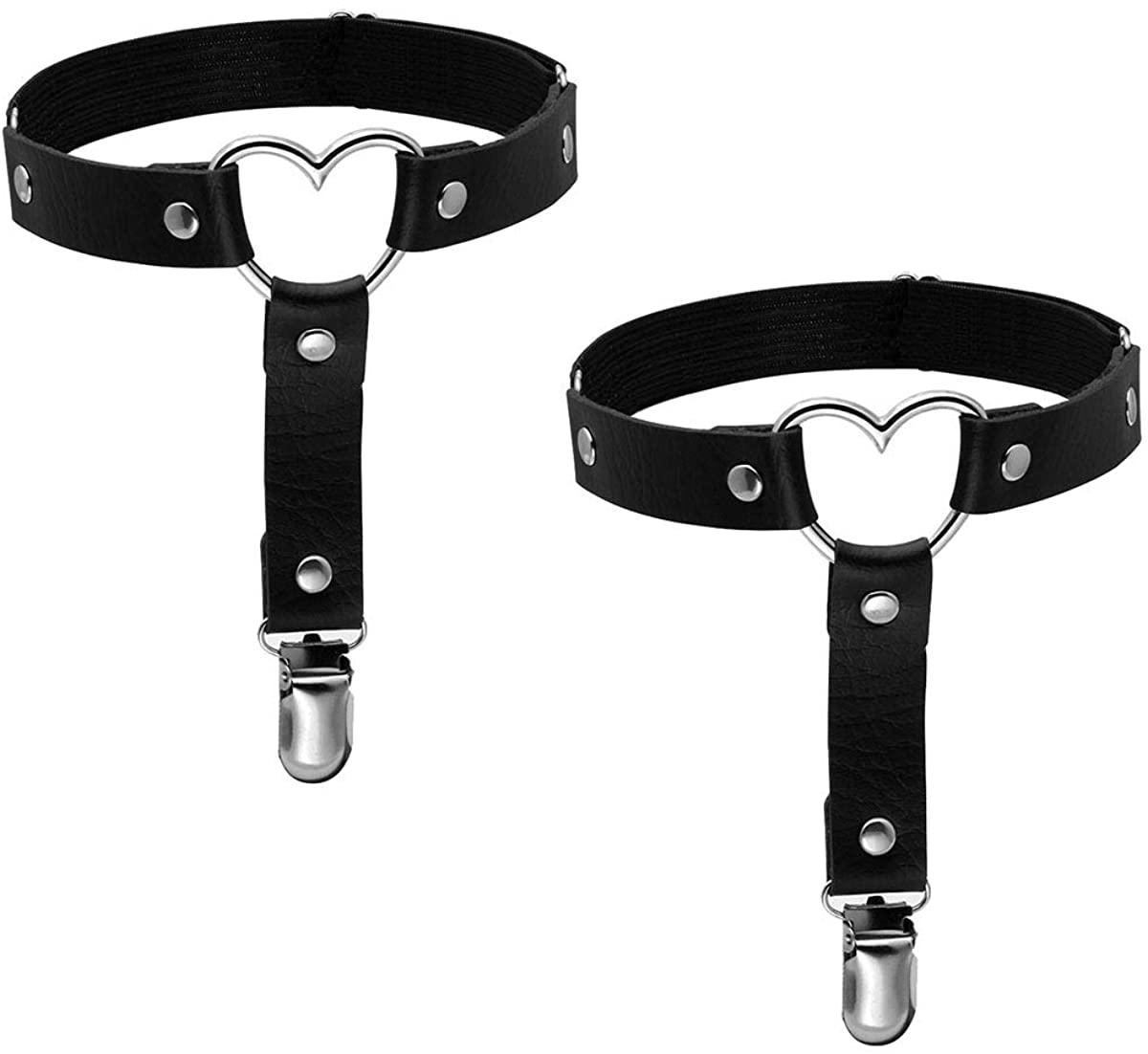 Price:$10.99    EIGSO Leg Ring for Women Punk PU Leather Garter Belt Gothic Style Black with Rivets Adjustable Size  Clothing