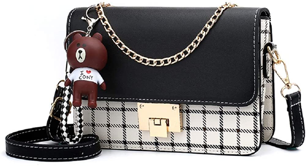 Price:$21.99    Crossbody Bag Shoulder Bag for Women Leather Small Purses Handbags Fashion With Chain Strap (plaid black)  Clothing