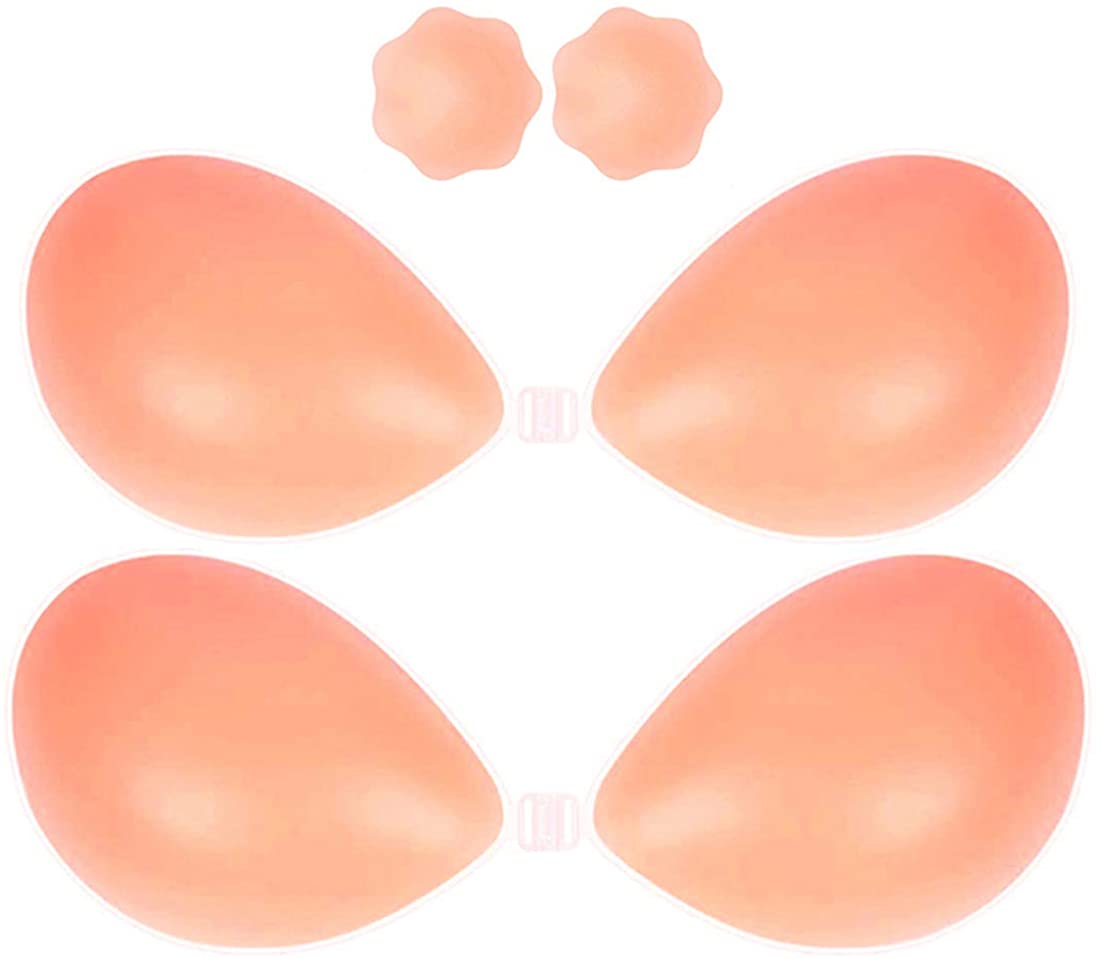 Price:$16.99 Backless Bra, Stick on Sexy Strapless Adhesive Invisible Push up Reusable Silicone Bras for Women, 2 Pack (Pink, D-Cup) at Amazon Women’s Clothing store