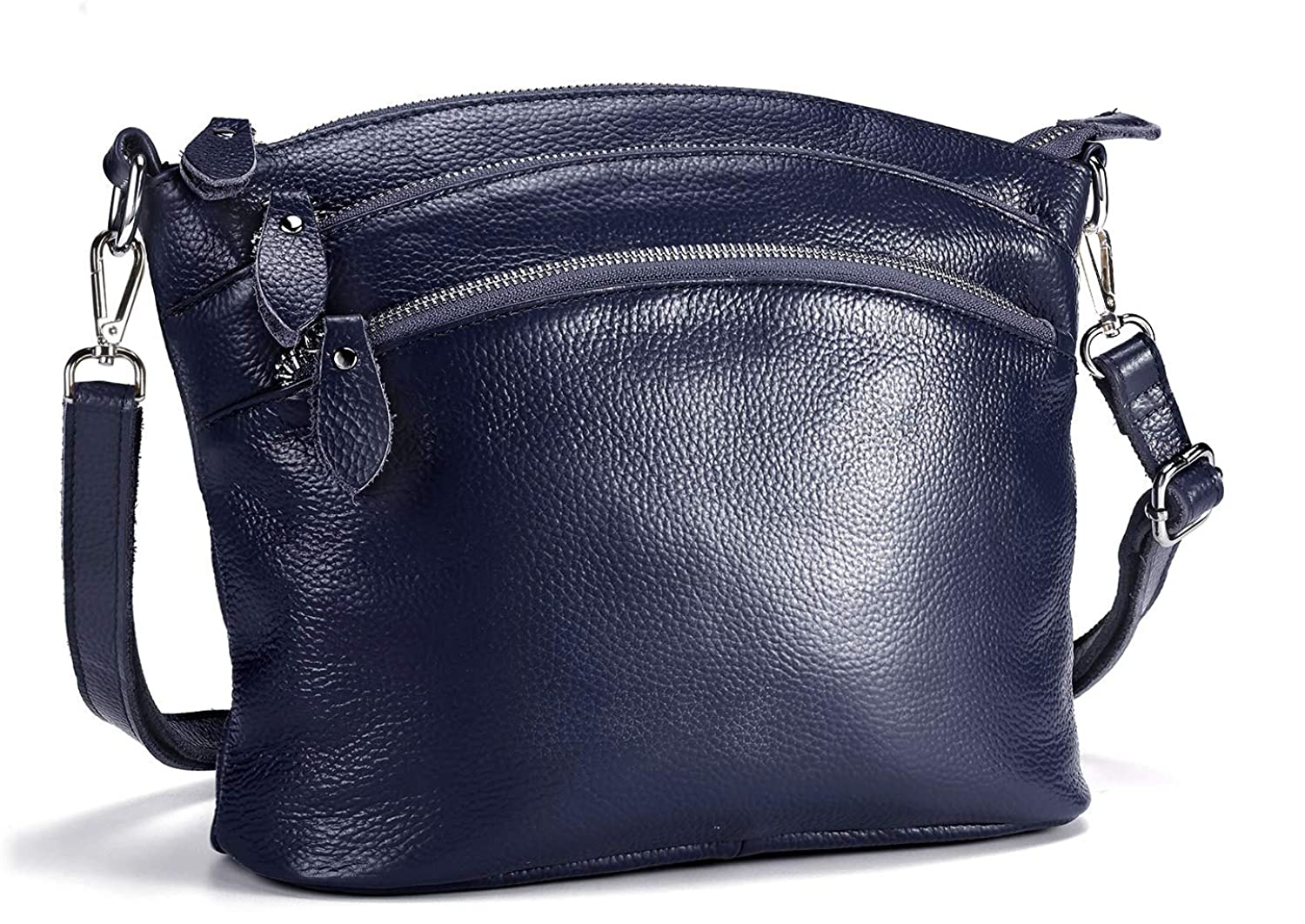 Price:$40.99 Lecxci Genuine Leather Crossbody Purse Zipper Wallet Shoulder Bag for Lady（4 Zipper Pockets - Dark Blue）  Handbags   