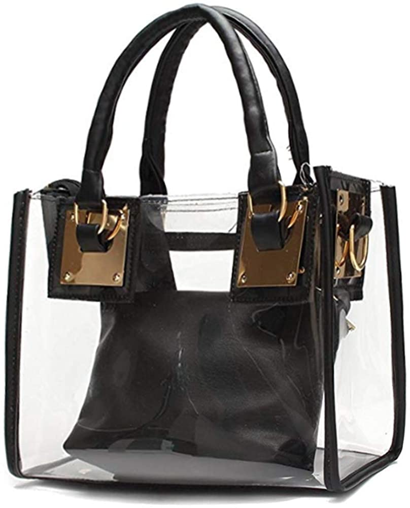 Price:$17.99    Cooba 2Pcs Women Clear Jelly Tote Beach Crossbody Transparent Messenger Shoulder Bag Handbag, Black, One_Size  Clothing