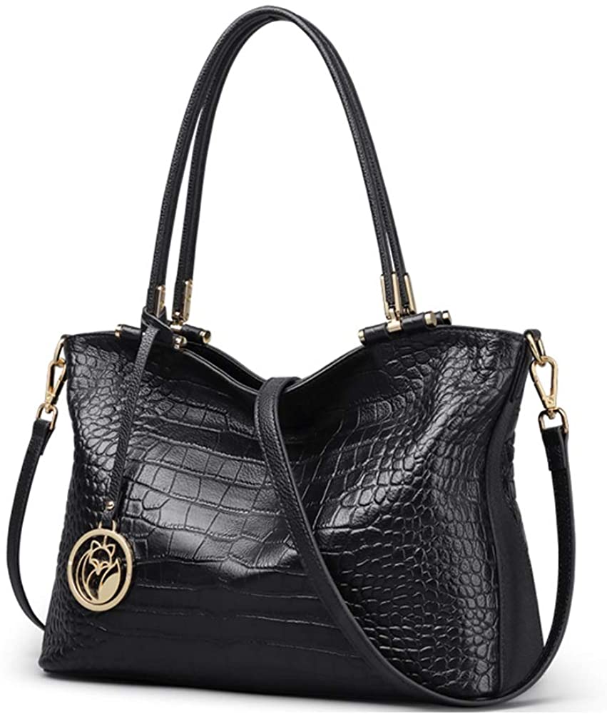 Price:$84.99    Leather Handbags for Women, Genuine Leather Crocodile Pattern Ladies Top-handle Bags with Adjustable Shoulder Strap Women's Fashion Crossbody Messenger Bags Designer Tote Purses and Handbags (Black)  Clothing
