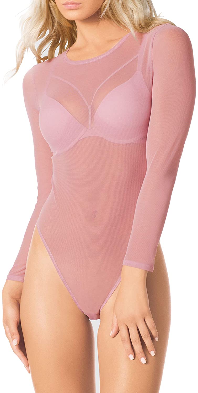 Price:$11.99 May&Maya Women's Sexy Sheer Mesh Long Sleeve Bodysuit at Amazon Women’s Clothing store