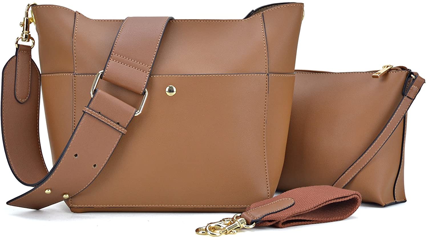 Price:$25.99    Dasein Women Satchel Hobos Top Handle Totes Multi Pockets Shoulder Purses Soft Leather Crossbody Handbags Roomy Bucket Bags (Brown)  Clothing