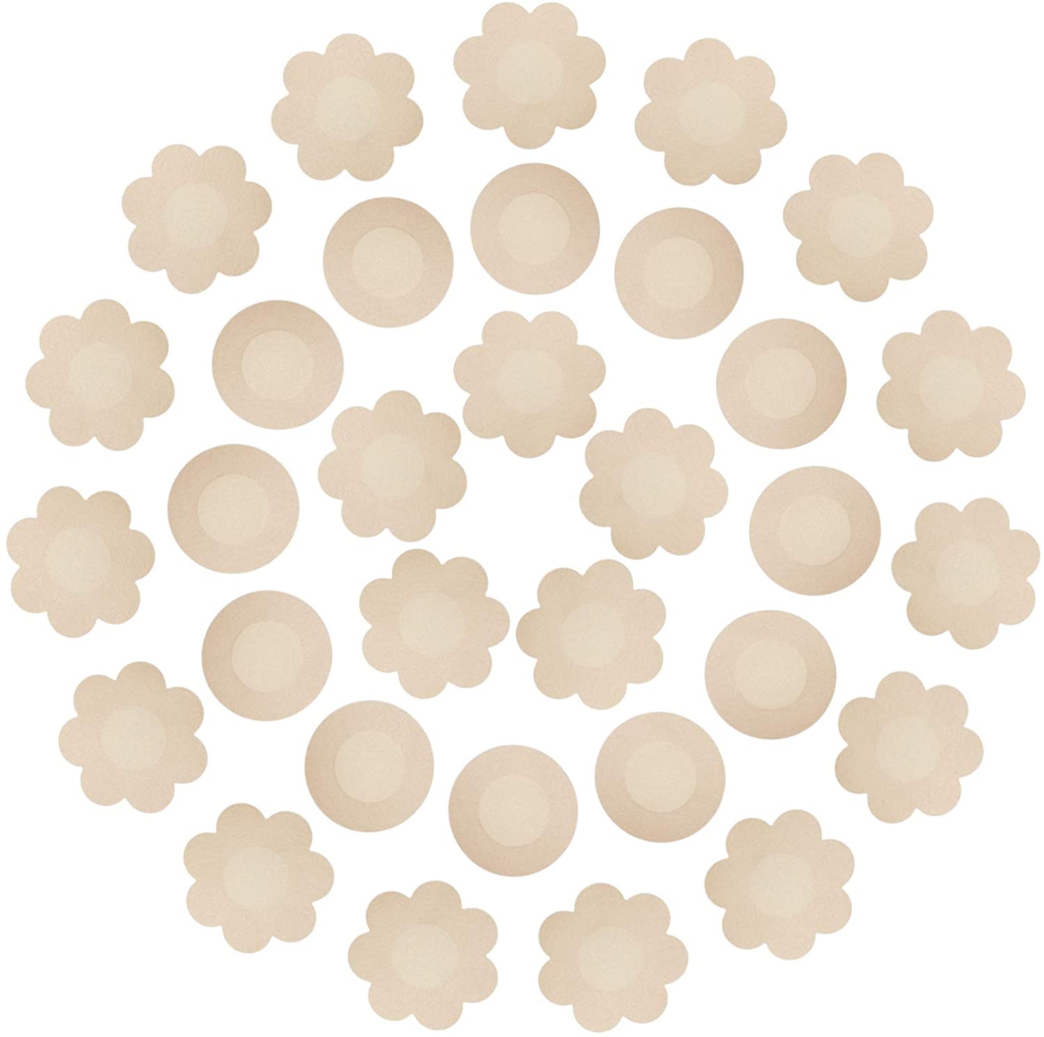 Price:$10.99 30 Pairs Nipple Cover Disposable Breast Pasties Invisible Seamless Adhesive Bras, Round and Petal (Skin Color) at Amazon Women’s Clothing store