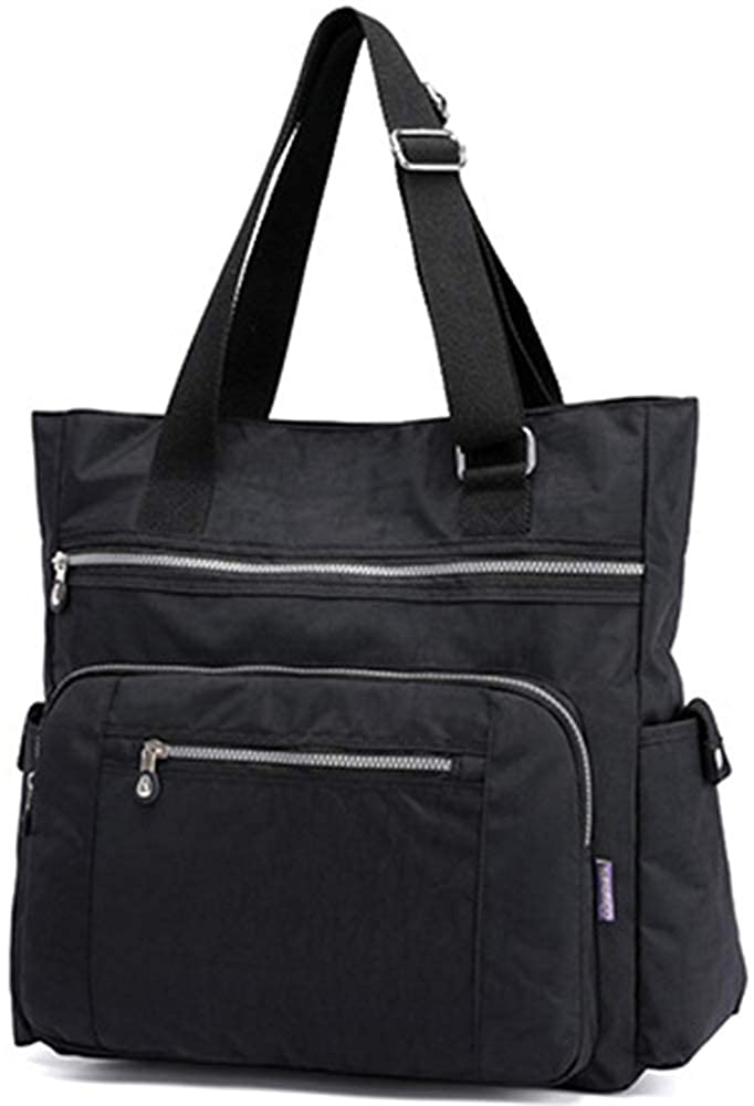 Price:$22.99 Multi Pocket Nylon Totes Handbag Large Shoulder Bag Travel Purse Bags For Women (X-Black)  Handbags   