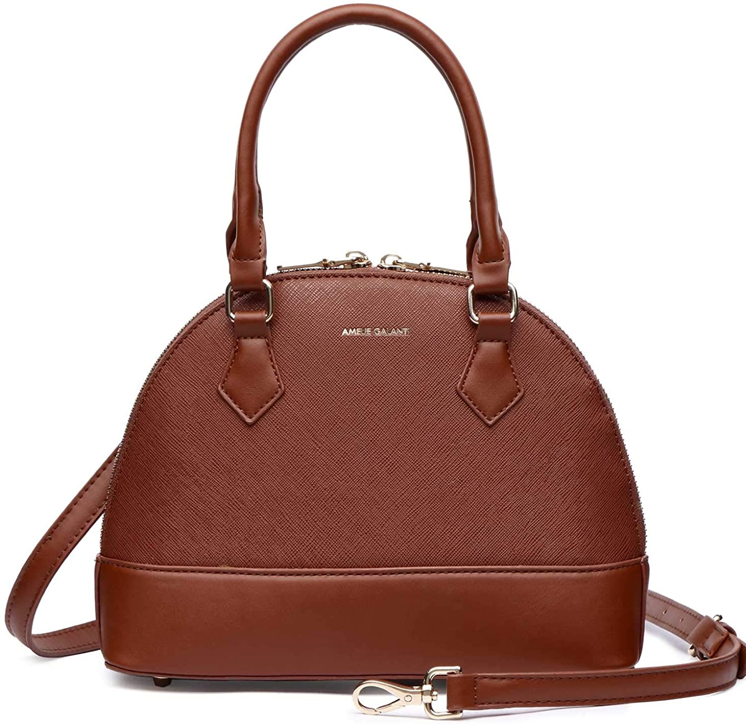 Price:$19.99    Zip Around Dome Satchel bag for women, Top Handle Crossbody Purse Faux Leather Zipper Shell Shoulder Handbag  Clothing