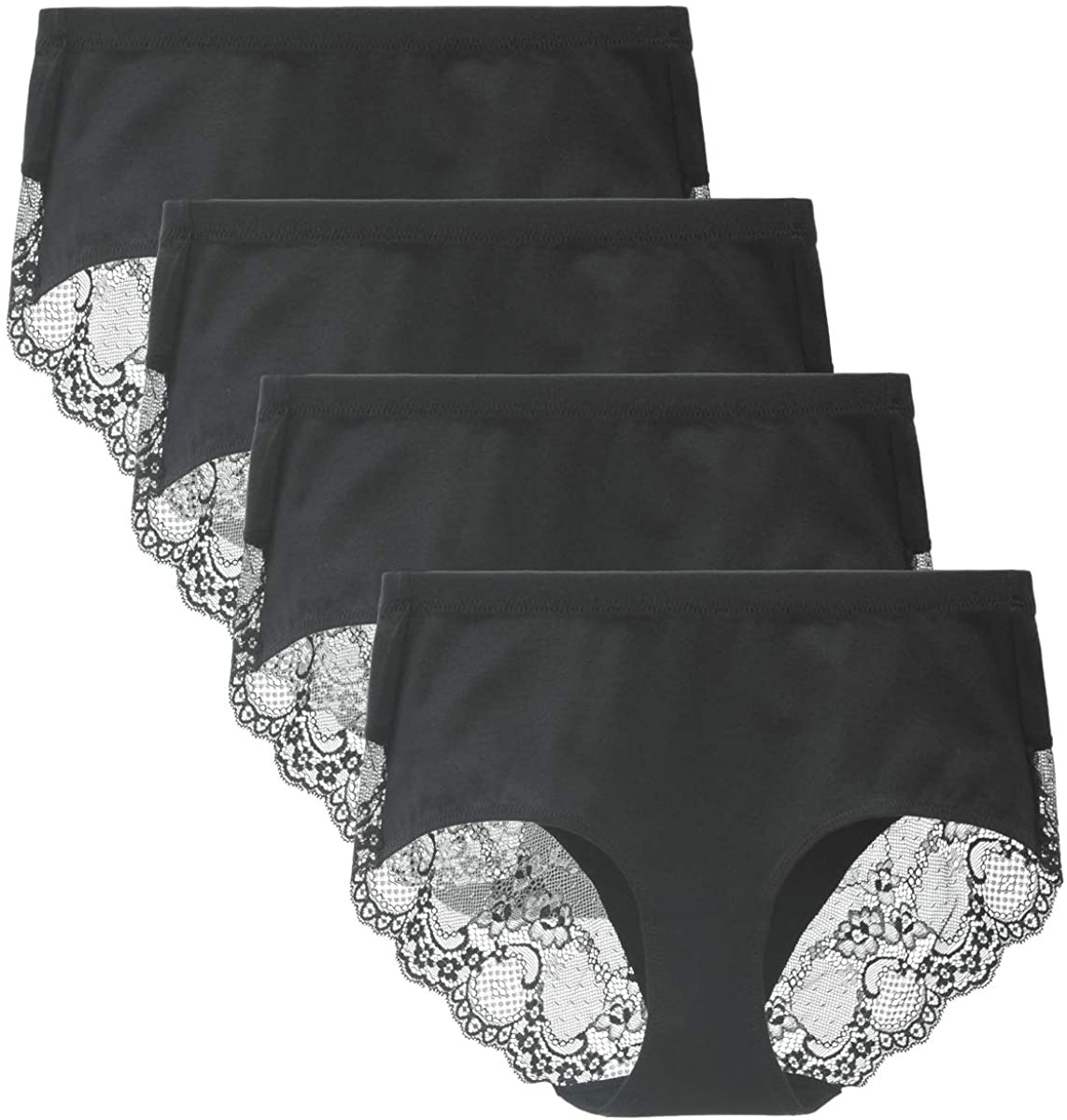Price:$23.99 LIQQY Women's 4 Pack Combed Cotton Breathable High Rise Lace Full Coverage Brief Panty Underwear at Amazon Women’s Clothing store