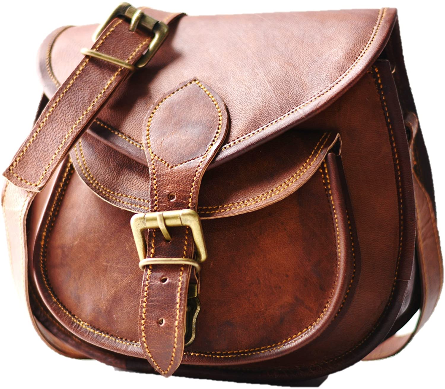 Price:$31.99    Satchel And Fable Handmade Women Leather Vintage Brown Cross Body Shoulder Bag Purse  Clothing