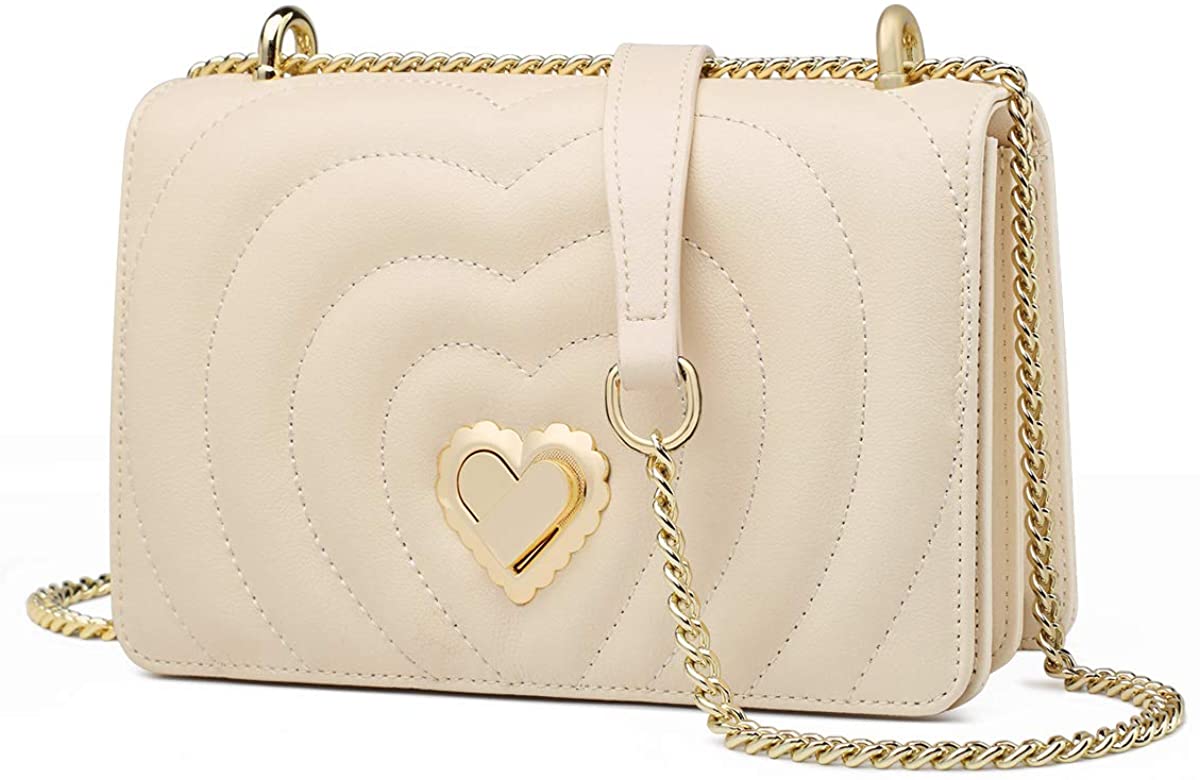Price:$52.99 Leather Crossbody Bag for Women, Genuine Leather Ladies Small Purse and Handbags Women's Mini Shoulder Bags Womens Leather Messenger Bags Quilted Bag With Metal Chain Strap Fashion Evening Bag (Beige)  Handbags   