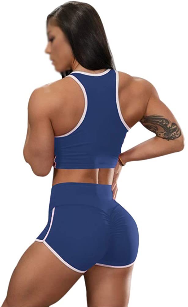 Price:$22.99 Yoga Outfits for Women 2 Piece Set, Sleeveless Racerback Tank Tops and Scrunch Booty Gym Butt Lifting Yoga Shorts Sets (blue, 2XL) at Amazon Women’s Clothing store