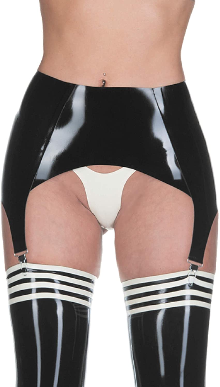 Price:$34.99    Latex Garter Belt for Stockings Classic Suspender Four Clips Black Customized 0.4mm  Clothing