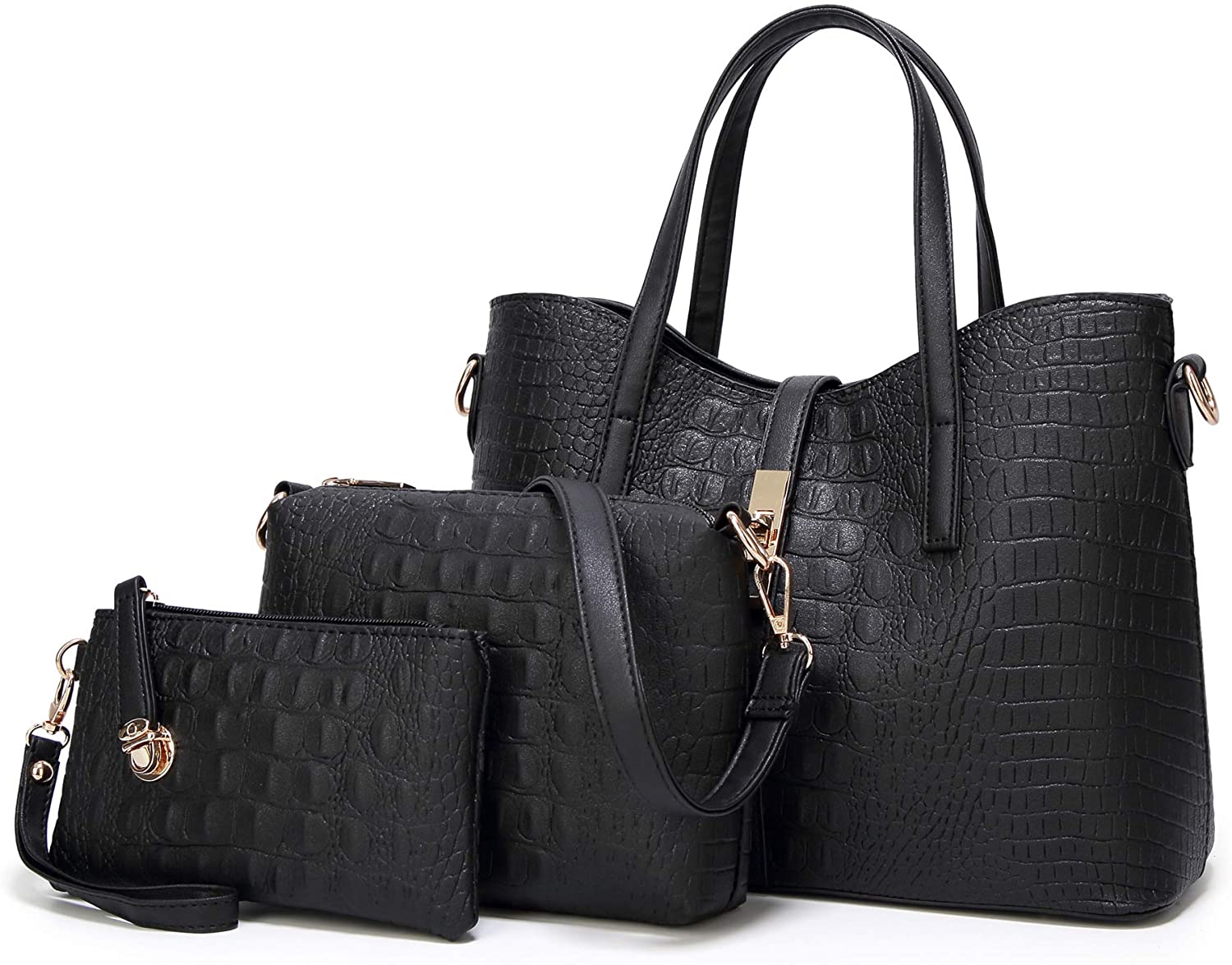Price:$25.99    FADPRO Women Shoulder Bags Tote Satchel Hobo Handbags 3pcs Purse Set - Black  Clothing