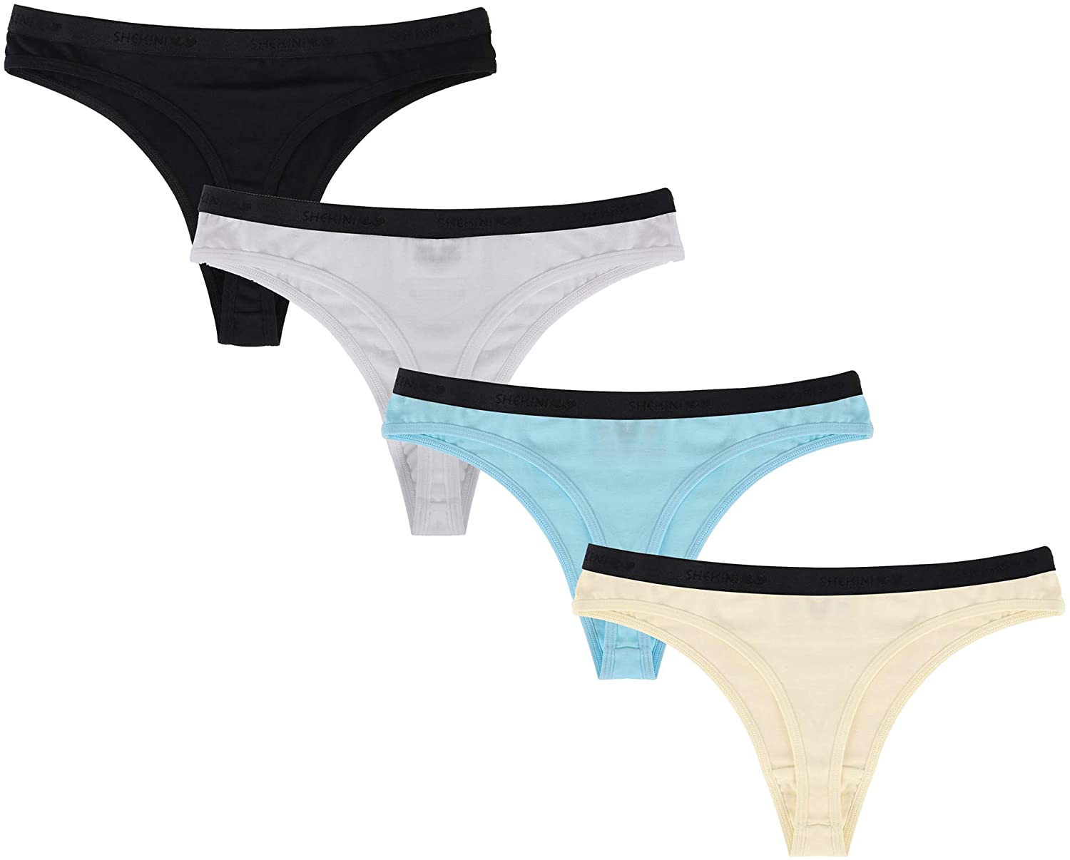 Price:$14.95    SHEKINI Women's 4 Pack Thong Underwear Low-Rise Breathable Cotton Stretch Cheeky Bikini Panties  Clothing