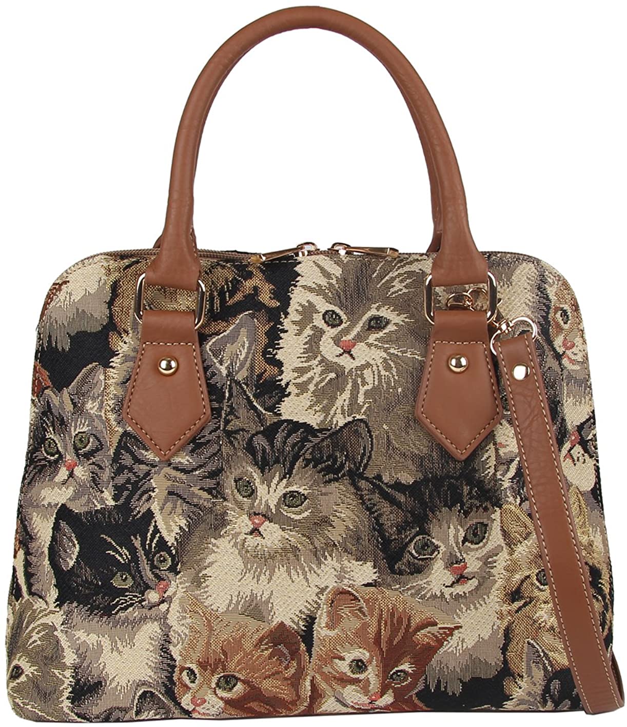 Price:$44.99 Signare Tapestry Handbag Satchel Bag Shoulder bag and Crossbody Bag and Purse for women with Cat Design (CONV-CAT)  Handbags   