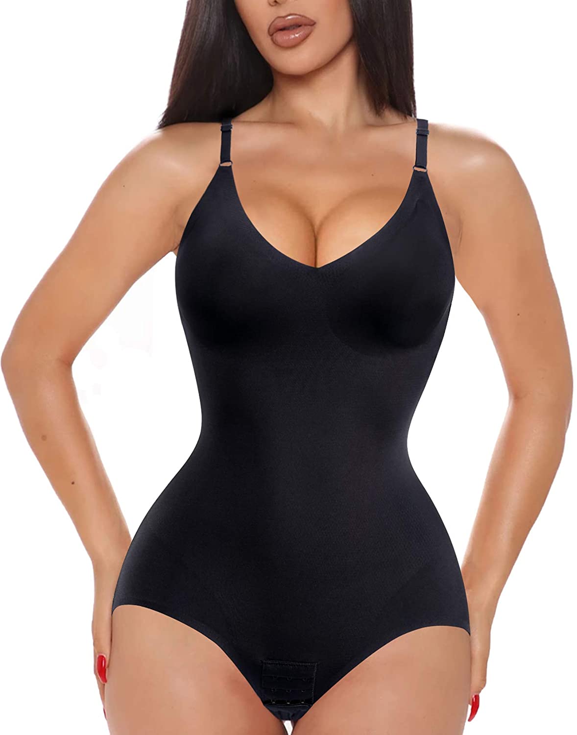Price:$17.99 Ursexyly Women Waist Trainer Shapewear Tummy Control Fajas Colombianas Body Shaper Sexy V-Neck Slim Bodysuit Tops at Amazon Women’s Clothing store