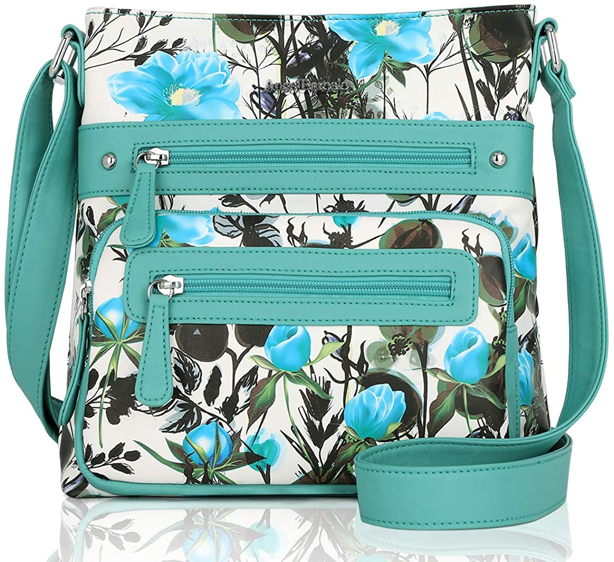 Price:$28.99 Angel Barcelo Crossover Purse and Handbags Crossbody Bags for Women, Ultra Soft Leather Neatpack Bag Shoulder Purses for Girl (Green Flower)  Handbags   
