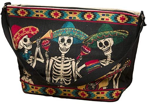 Price:$0.00 Mission Del Rey Southwestern Day Of The Dead Shoulder Bag for Coco Style Dia De Los Muertos Purse, Handbag or Travel. (Mariachi)  Handbags   