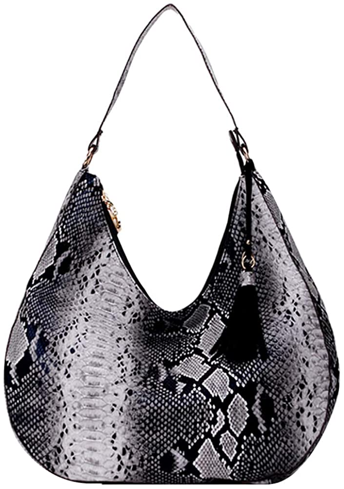 Price:$24.99    CLARA Snakeskin Hobo Handbag PU Leather Top Handle Bag Tassel Shoulder Bag Satchel Travel Tote Purse Black  Clothing