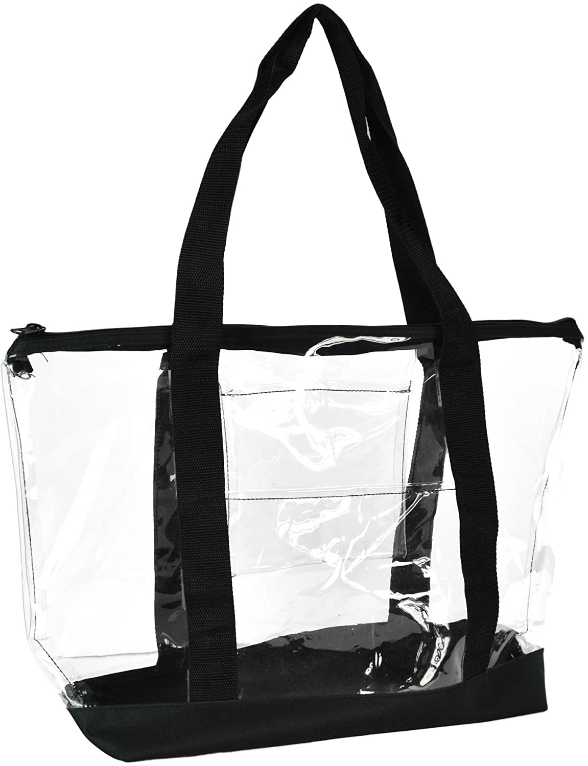 Price:$10.95    DALIX Clear Shopping Bag Security Work Tote Shoulder Bag Womens Handbag in Black Trim  Clothing