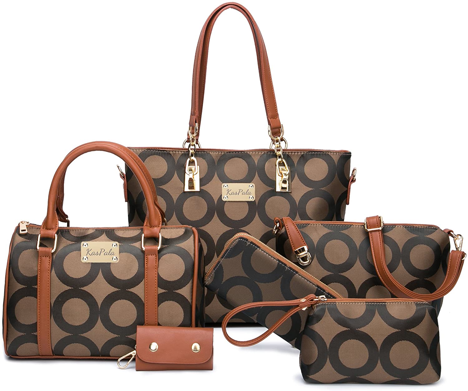 Price:$45.90 Women Shoulder Handbag for Work Purse 6 Piece Set Bag (Brown)  Handbags   