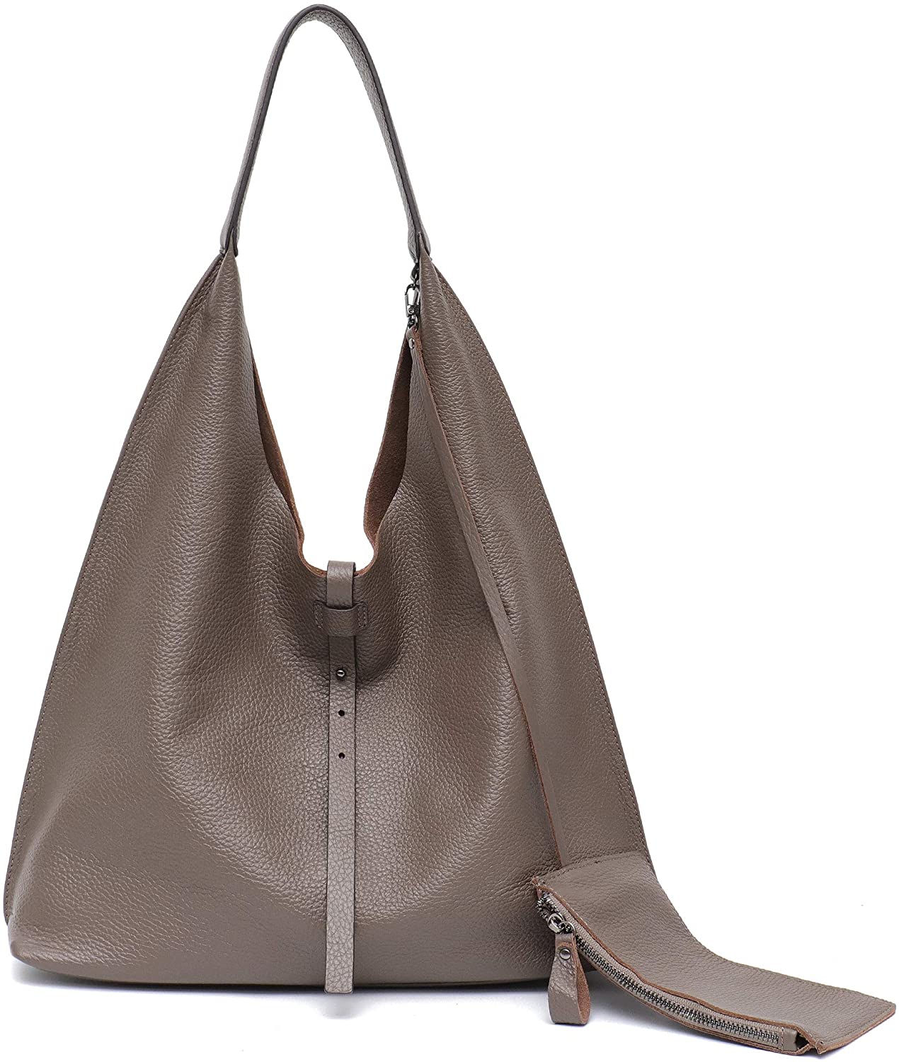 Price:$59.99    STEPHIECATH Women Vintage Leather Shoulder Bag Large Slouchy Soft Hobo Handmade Tote Bags Ladies Genuine Leather Bucket Strip Shopping Bag with Zipper Liner Bag Inside (GREY)  Clothing