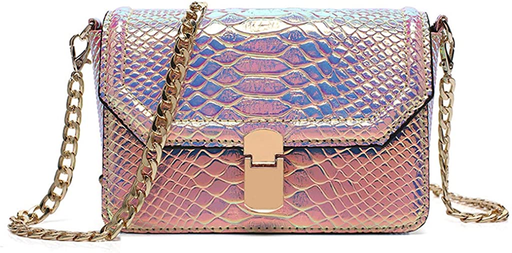 Price:$25.15 Remeehi Hologram Snake Skin Leather Shoulder Bag Crossbody Bag with Chain  Handbags   
