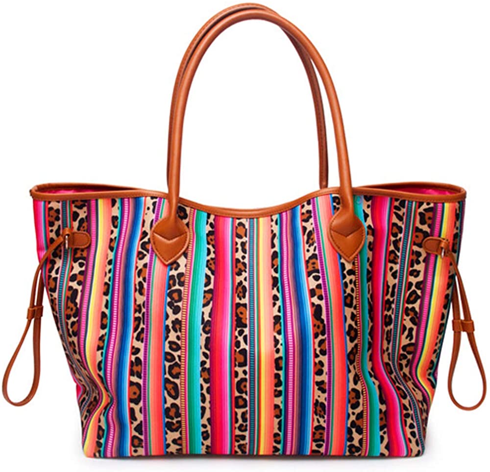 Price:$27.94    JIU HONG CHAO Large Womens Tote Beach Bag Lightweight Carry Shoulder Bag Canvas Casual Tote Handbag with Faux Leather Handle, Serape Leopard, One_Size  Clothing