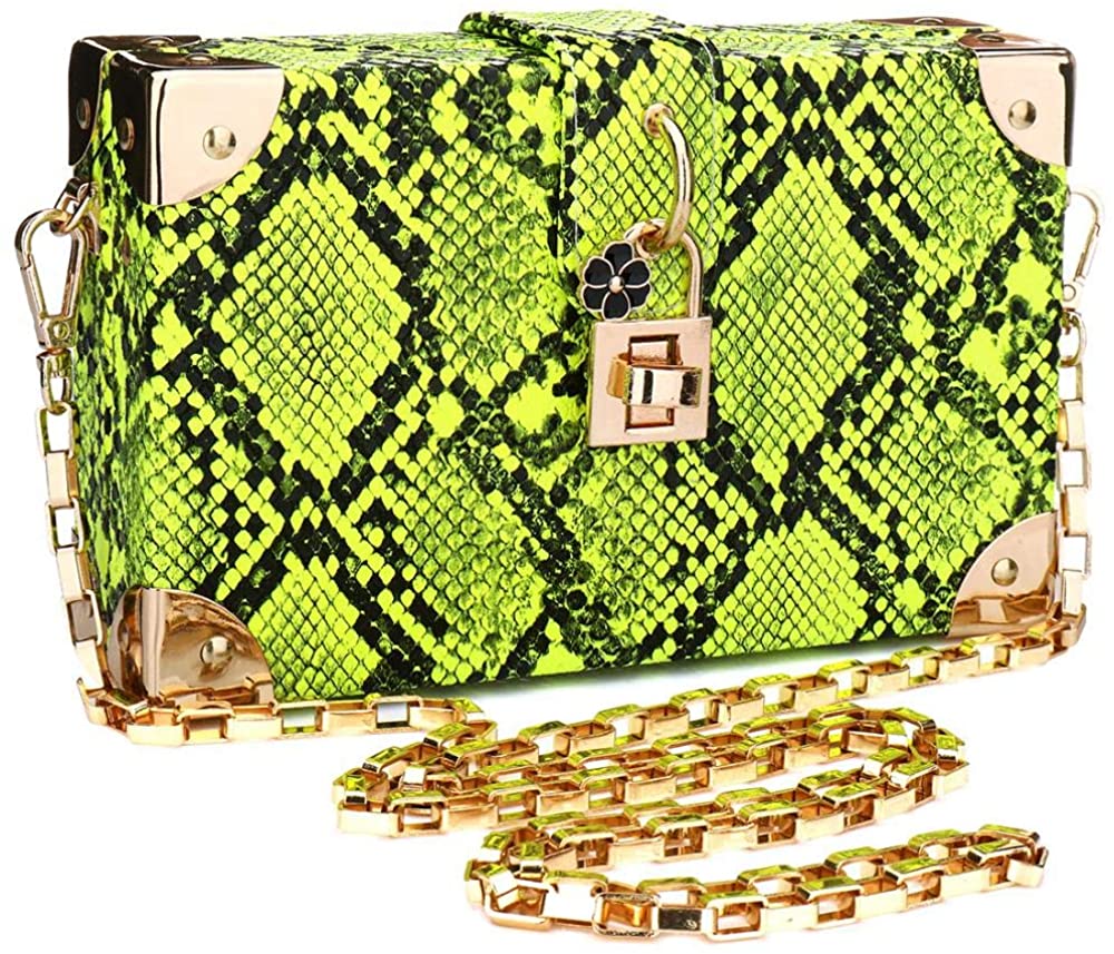 Price:$19.99 Womens Snakeskin Handbag Ladies Evening Clutch Crossbody Purse Shoulder Bag with Chain  Handbags   