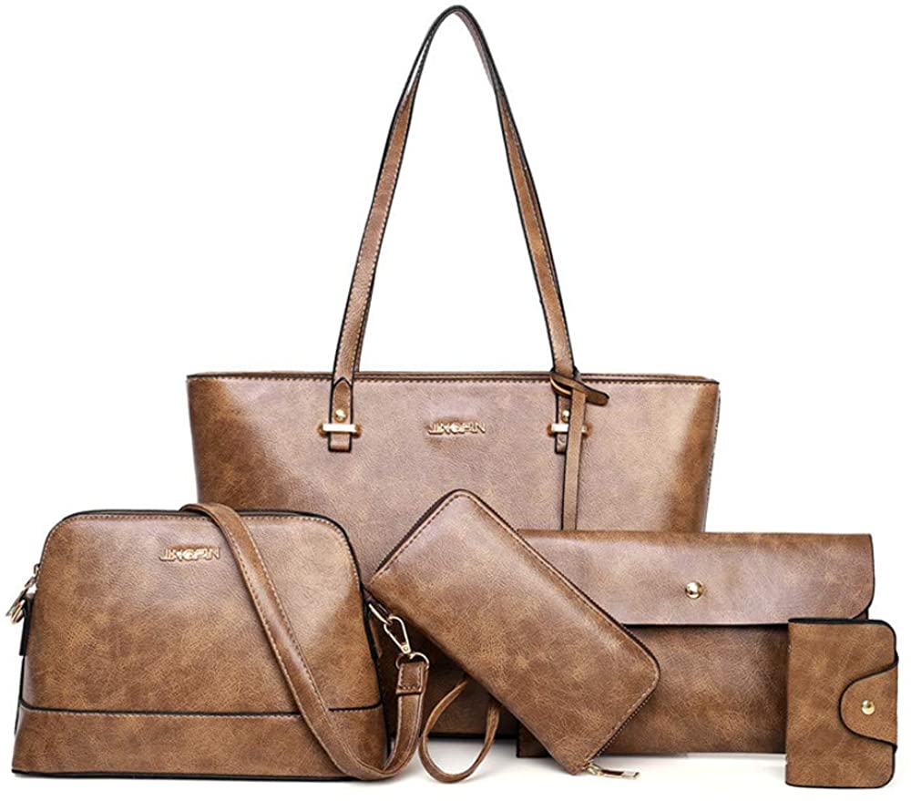 Price:$25.99    Handbag Set for Women 5 Pack Tote Purse Handbags Set PU Leather Satchel Shoulder Crossbody Wallet Card Holder Bag Set, Coffee  Clothing