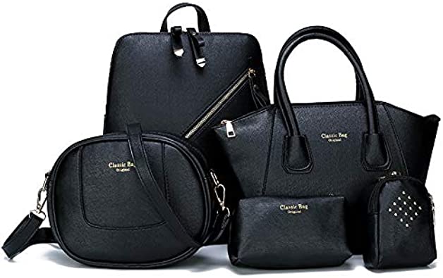 Price:$45.99    BAIGIO Women's Purse Handbag Fashion Top Handle Satchel Shoulder Bag Clutch Wallet 6 Pcs(Black)  Clothing