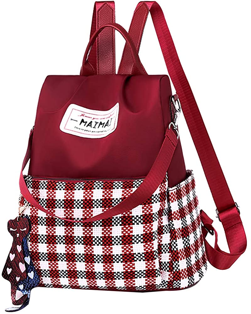 Price:$26.69    Van Caro Women’s Oxford Checkerboard Backpack Purse Anti-Theft Nylon Rucksack Shoulder Bag, Red  Clothing