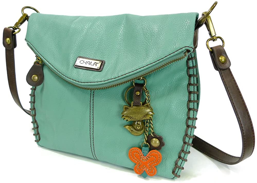Price:$54.50 Chala Charming Crossbody Bag With Flap Top | Flap and Zipper Cross-Body Purse or Shoulder Handbag with Metal Chain - Teal - Chala Fox  Handbags   