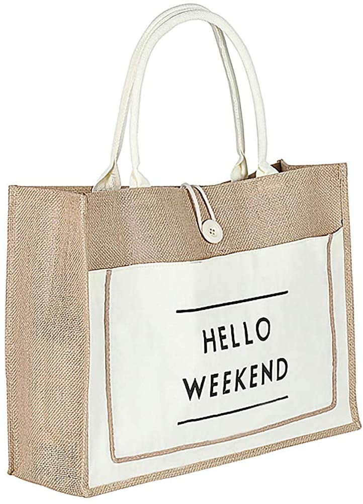 Price:$15.99    Women's Simple Flax Tote Shoulder Bag, Big Capacity Retro Handbag, Waterproof Lining Shopping Bag (M, White)  Clothing