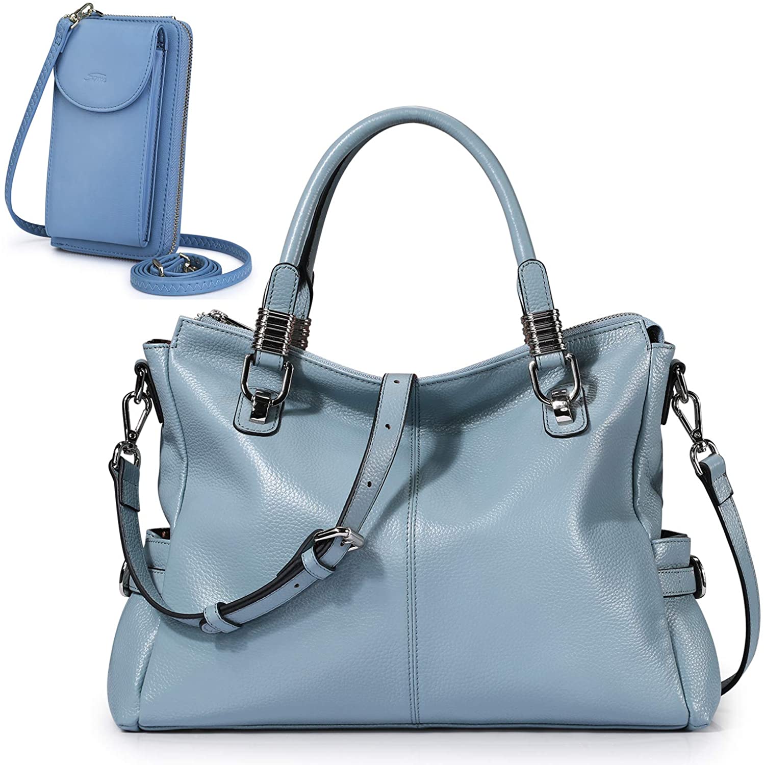 Price:$86.46    S-ZONE Women Genuine Leather Handbag Shoulder Purse Satchel Tote RFID Blocking PU Leather Crossbody Phone Bag Purse  Clothing