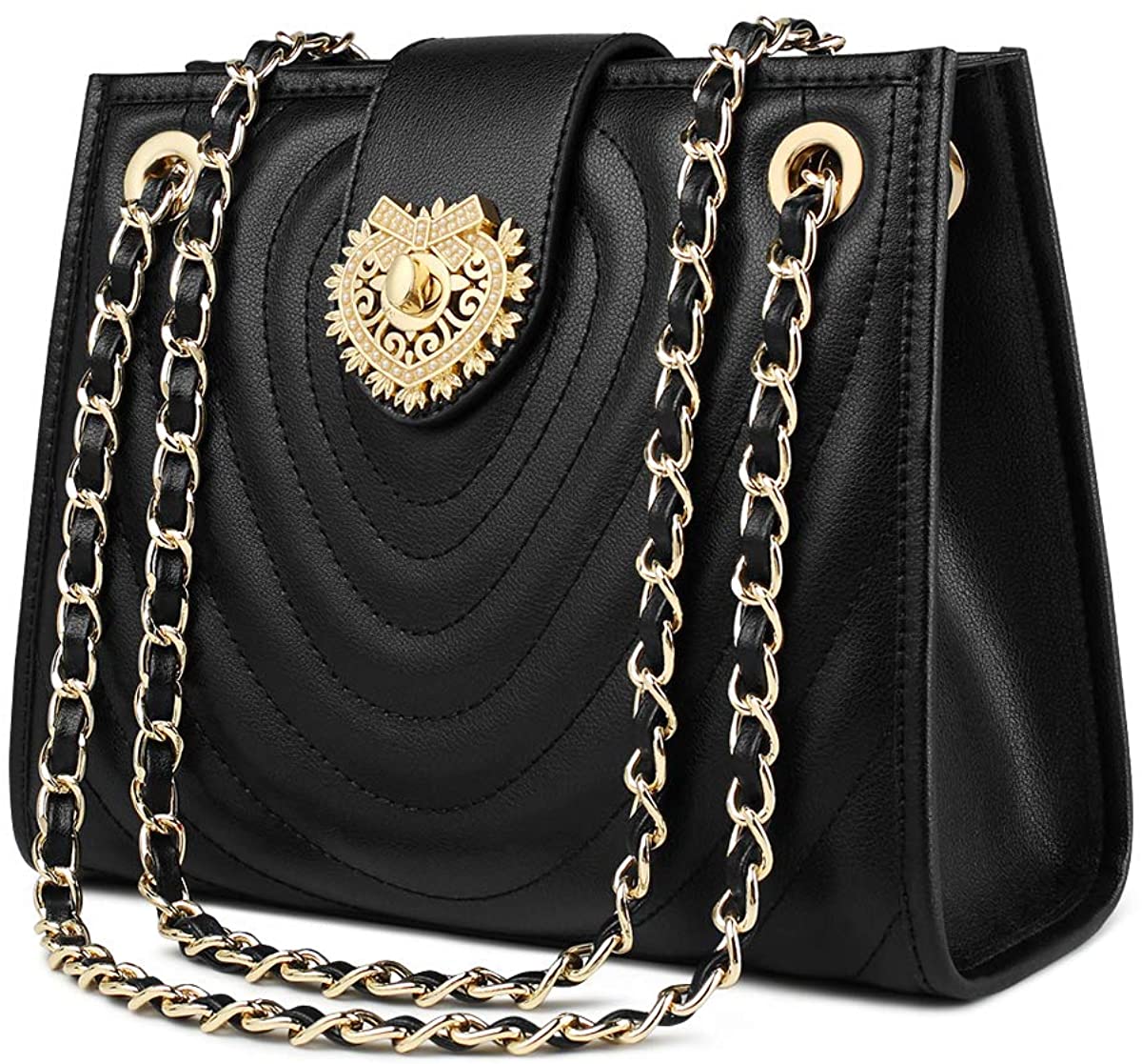 Price:$62.99 FOXER Leather Shoulder Chain Bags for Women, Genuine Leather Ladies Crossbody Bags Womens Quilted Bags with Metal Chain Strap Women's Satchel Purses and Handbags Bucket Bags (Black)  Handbags   