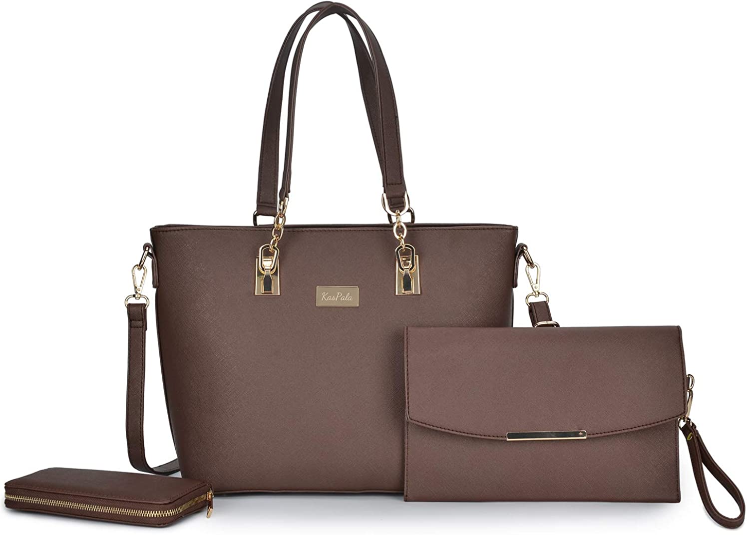 Price:$29.99    Women Tote Handbag + Clutch Bag + Wallet 3 Piece Set Bag Shoulder Bag for Work (Coffee)  Clothing