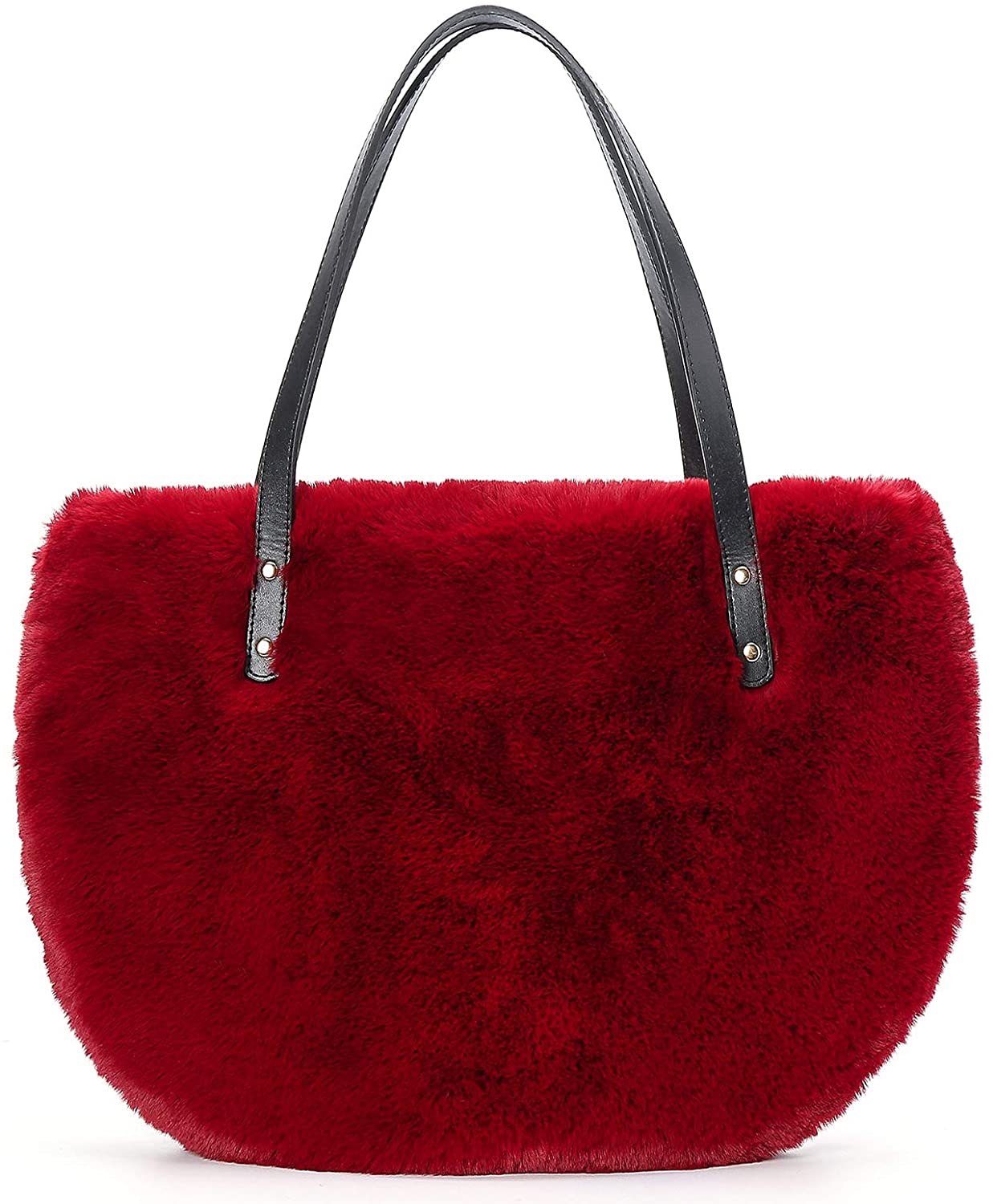 Price:$17.49 Obosoyo Womens Faux Fur Totes Fluffy Purse Fuzzy Bag Fashion Winter Bag Large Designer Semicircle Shoulder Bag Winered  Handbags   