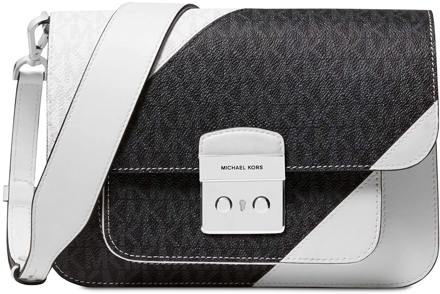 Price:$199.99 Michael Kors Sloan Editor Tricolor Signature Shoulder Bag (Black/White)  Handbags   
