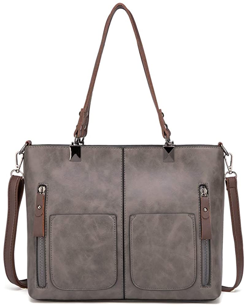 Price:$0.00    Women Top-handle Bags, Leather Tote Bags Vintage Shoulder Bag Satchel Purse and Handbags (Grey)  Clothing