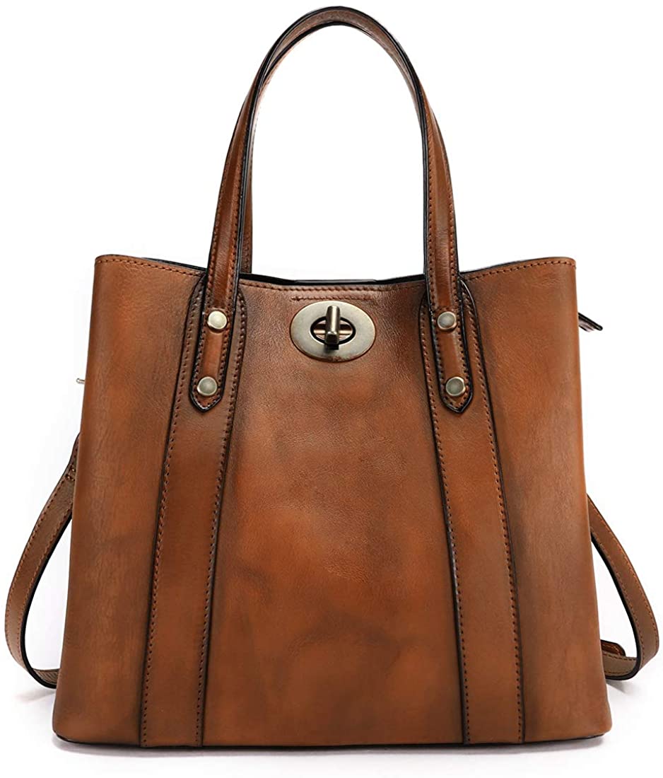 Price:$118.99    Fei Studio Shoulder Vintage Genuine Leather Handbag for Women Handmade Colored Crossbody Big Capacity Tote Bag (Brown)  Clothing