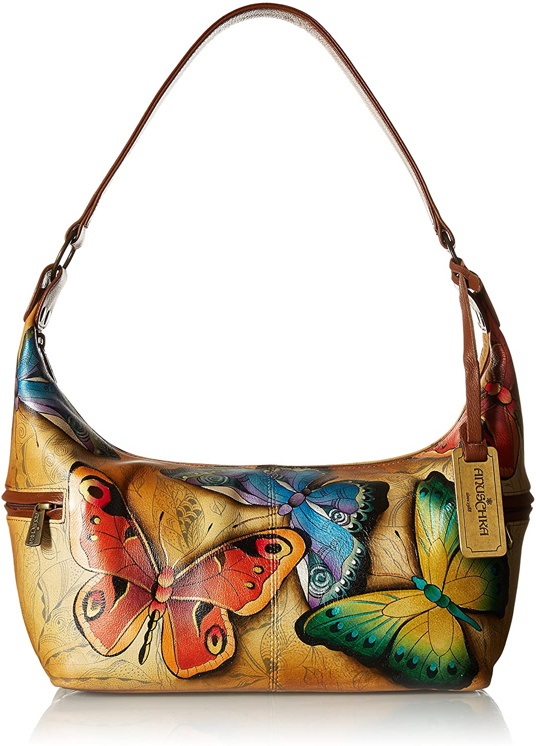 Price:$153.64    Anuschka Women’s Leather Large Hobo/Shoulder Bag/Purse | Hand Painted Original Artwork | Earth Song  Clothing