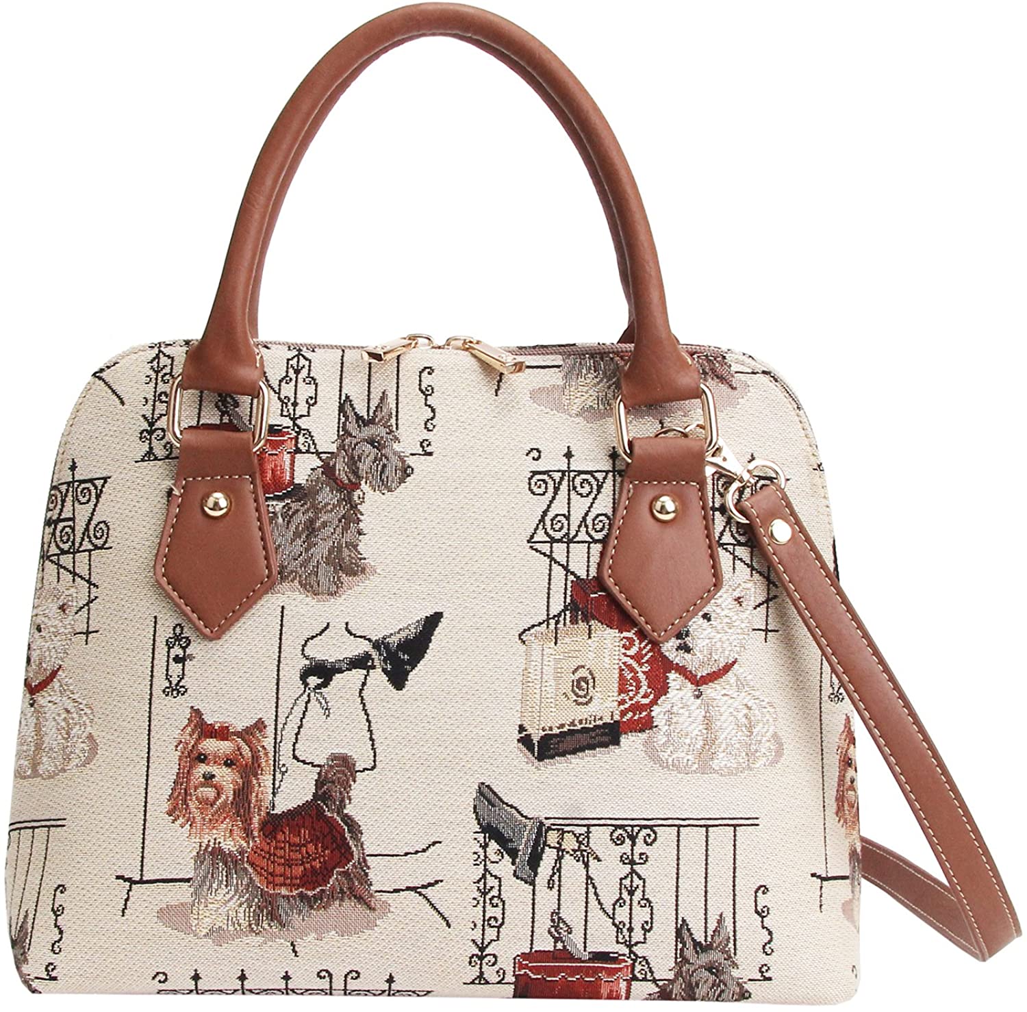 Price:$44.99    Signare Tapestry Handbag Satchel Bag Shoulder bag and Crossbody Bag and Purse for women with Westie, Scottie and Yorkie Dog (CONV-FSDOG)  Clothing
