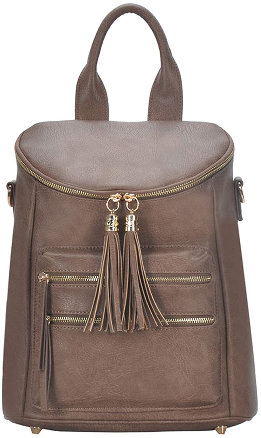 Price:$39.99    MMS Design Studio Katie Womens Utilitarian Multi Pocket Convertible Dark Taupe Backpack Shoulder Bag School Travel PU Vegan Leather Handbag  Clothing