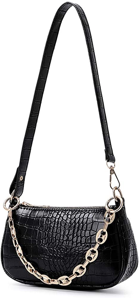 Price:$19.98 Women Retro Classic Clutch Mini Shoulder Bags Cute HandBags with Chain and Zipper Closure (black)  Handbags   