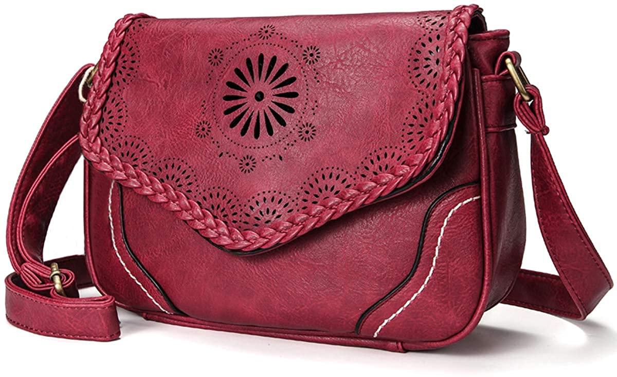 Price:$26.99    Women Shoulder Bag Vintage Pu Leather Crossbody Bag Hollow Out Ladies Satchel Bag Brown Retro Handbag for Girls (Wine)  Clothing