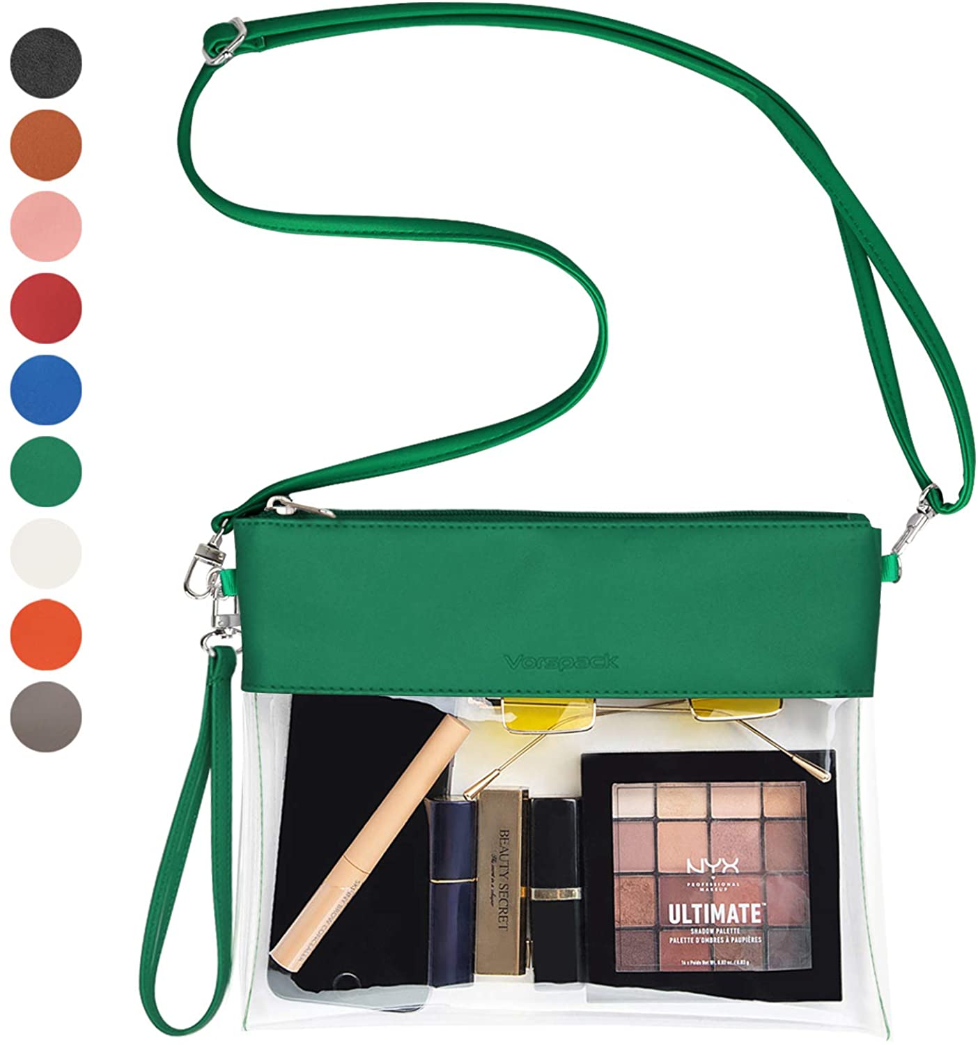 Price:$7.99    Vorspack Clear Crossbody Purse Bag Stadium Approved Fashion Clear Bag PU Leather Wristlet Handbag with Adjustable Shoulder Strap for Events Concerts Festivals Work - Green  Clothing
