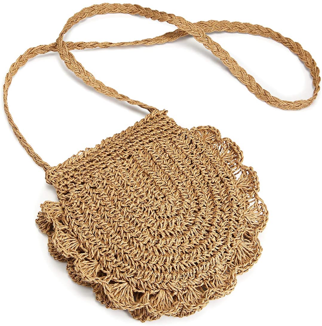 Price:$9.98    Rattan Bag for Women, JOSEKO Retro Crocheted Hippie Purse Straw Casual Woven Organizer Sling Bag Shoulder Beach Handbag  Clothing