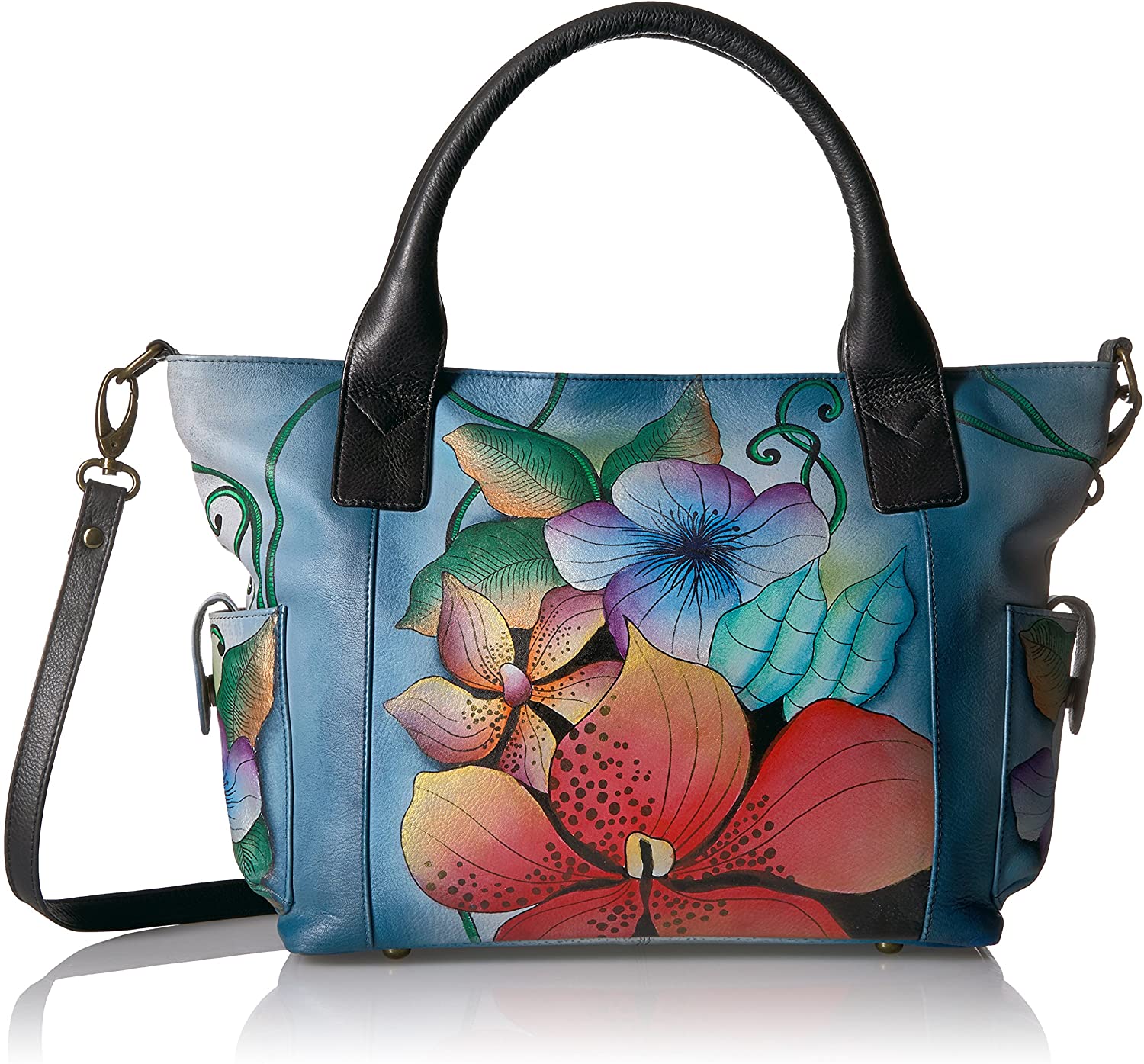 Price:$239.97    Anna by Anuschka Handpainted Leather Women's Large Tote with Side Pockets, midnight floral  Clothing